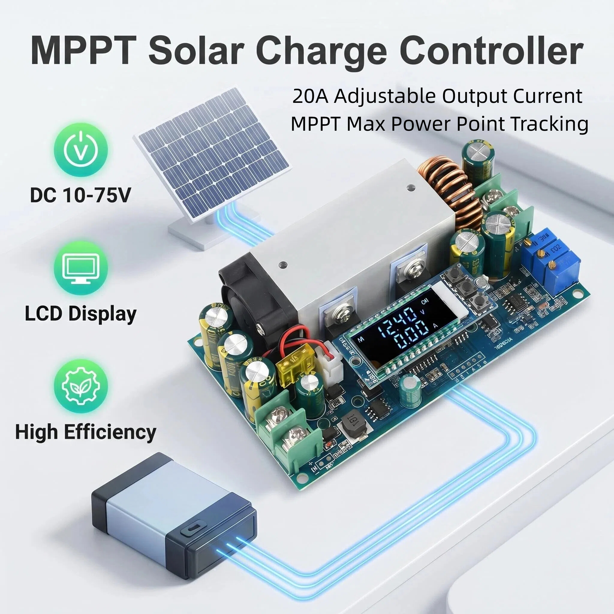 10-75V 20A Adjustable Buck Mod - مراجعة Drone Solar Charger وسعره