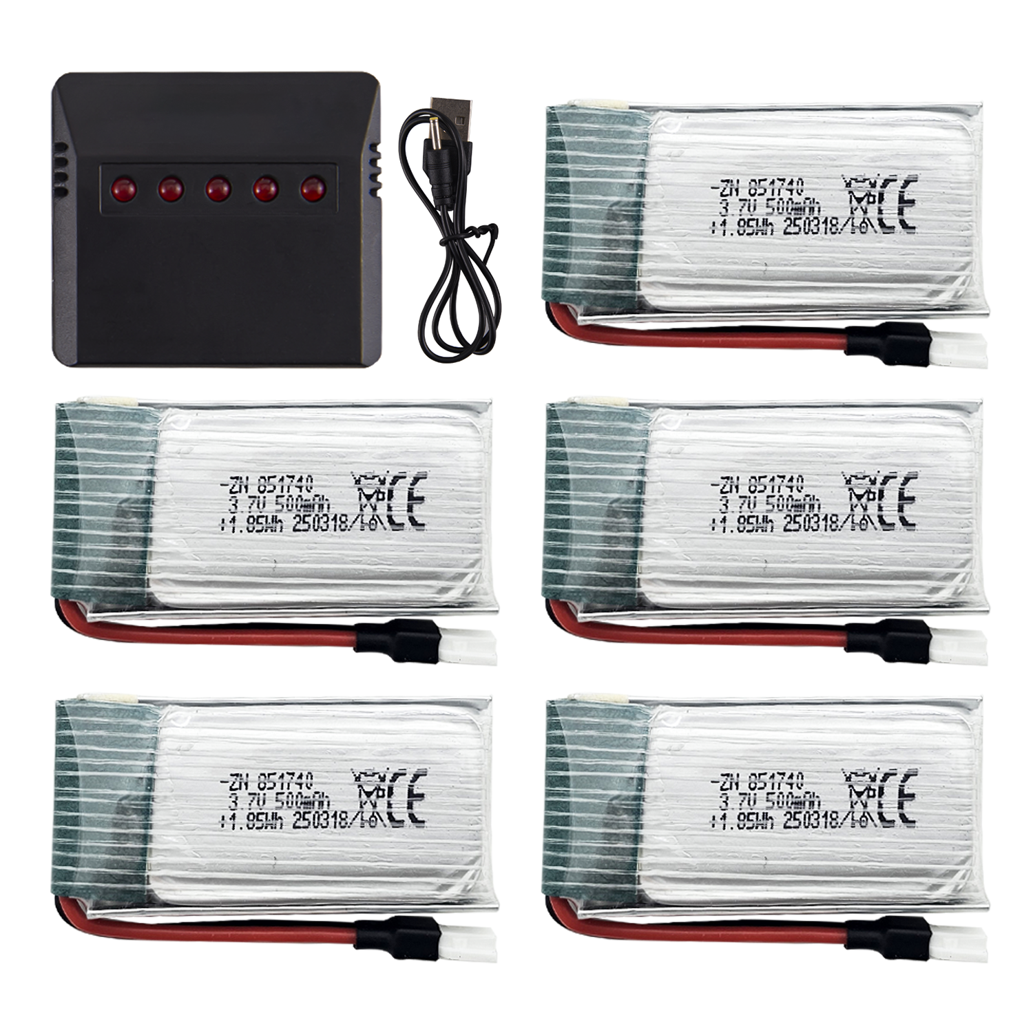 5Pcs 3.7V 500mAh LiPo Batterie - مراجعة Drone Power Bank وسعره