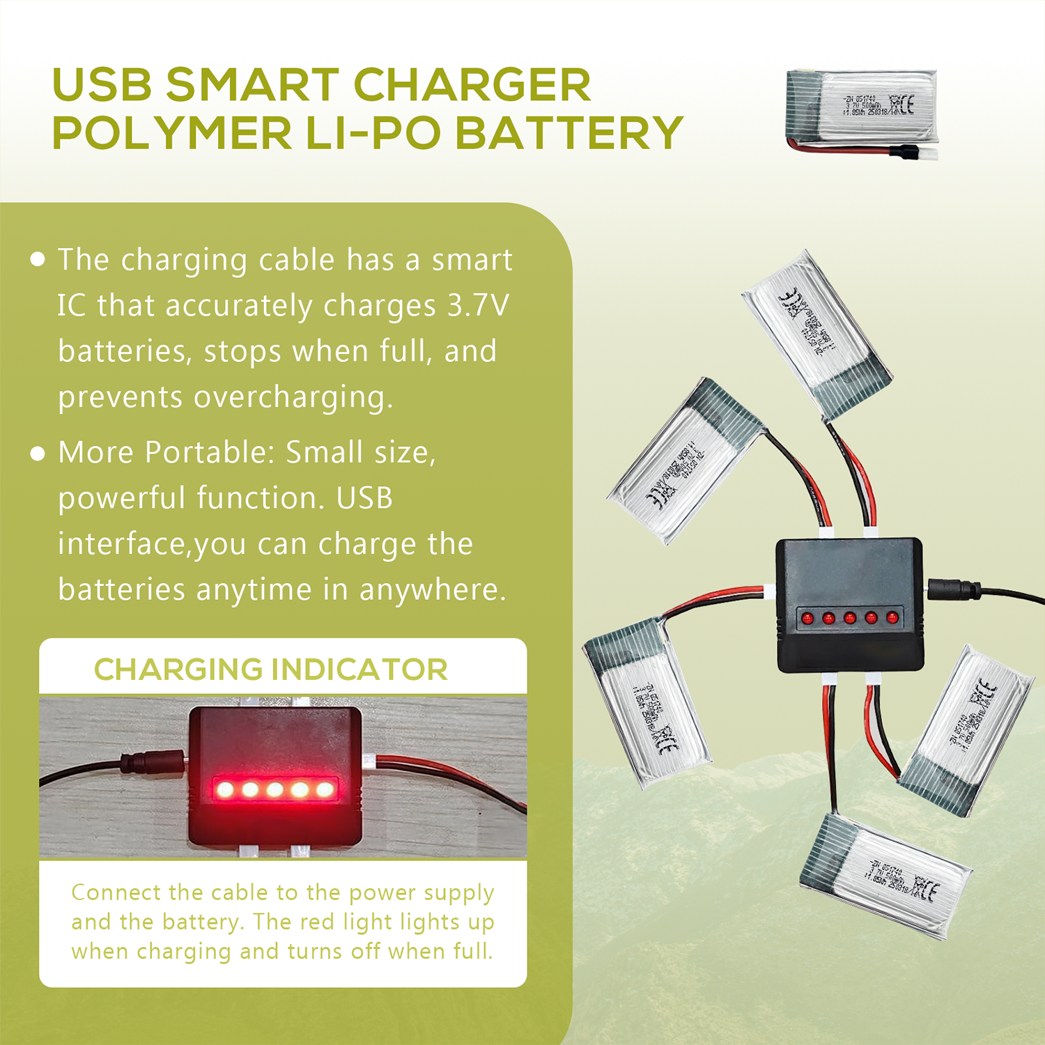 5Pcs 3.7V 500mAh LiPo Batterie - مراجعة Drone Power Bank وسعره